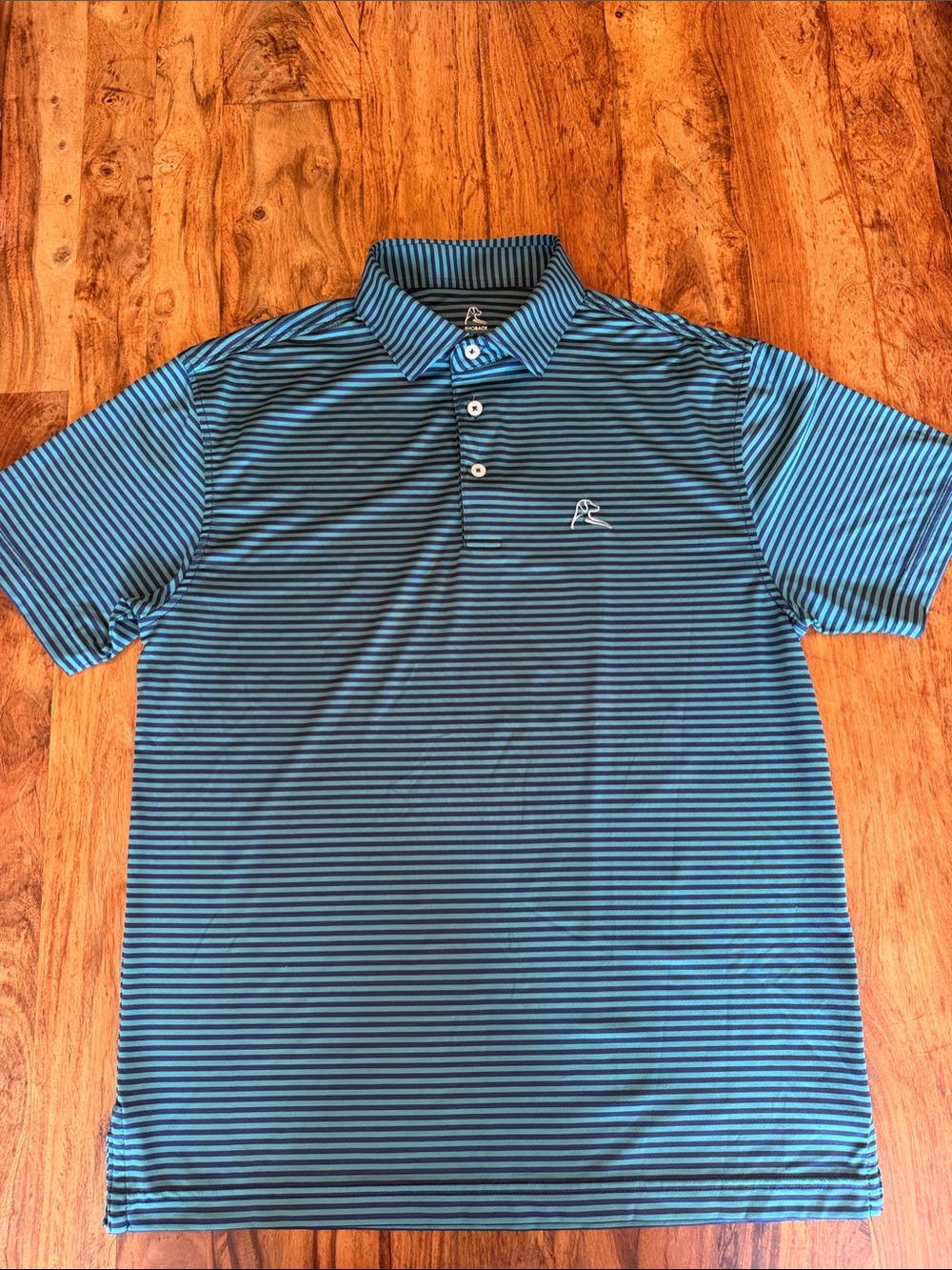 Men’s Small Rhoback Green & Navy Blue Stripe Performance Polo - Preppy 💙💚